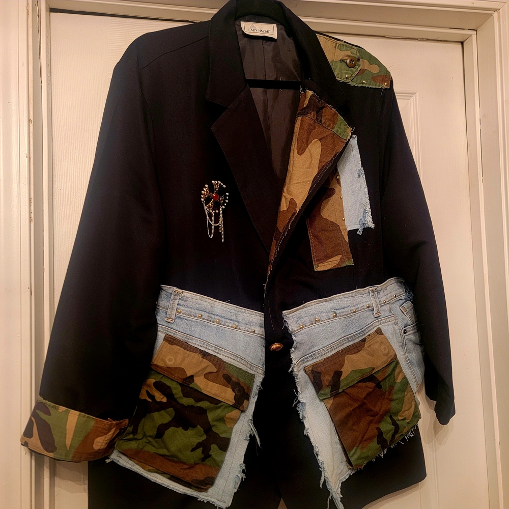 Camouflage and Denim Custom Blazer Jacket